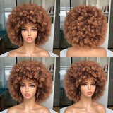 Short Hair Afro Kinky Curly Wig With Bangs brown