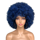 Short Hair Afro Kinky Curly Wig With Bangs blue