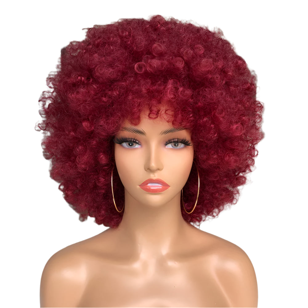 Short Hair Afro Kinky Curly Wig With Bangs red