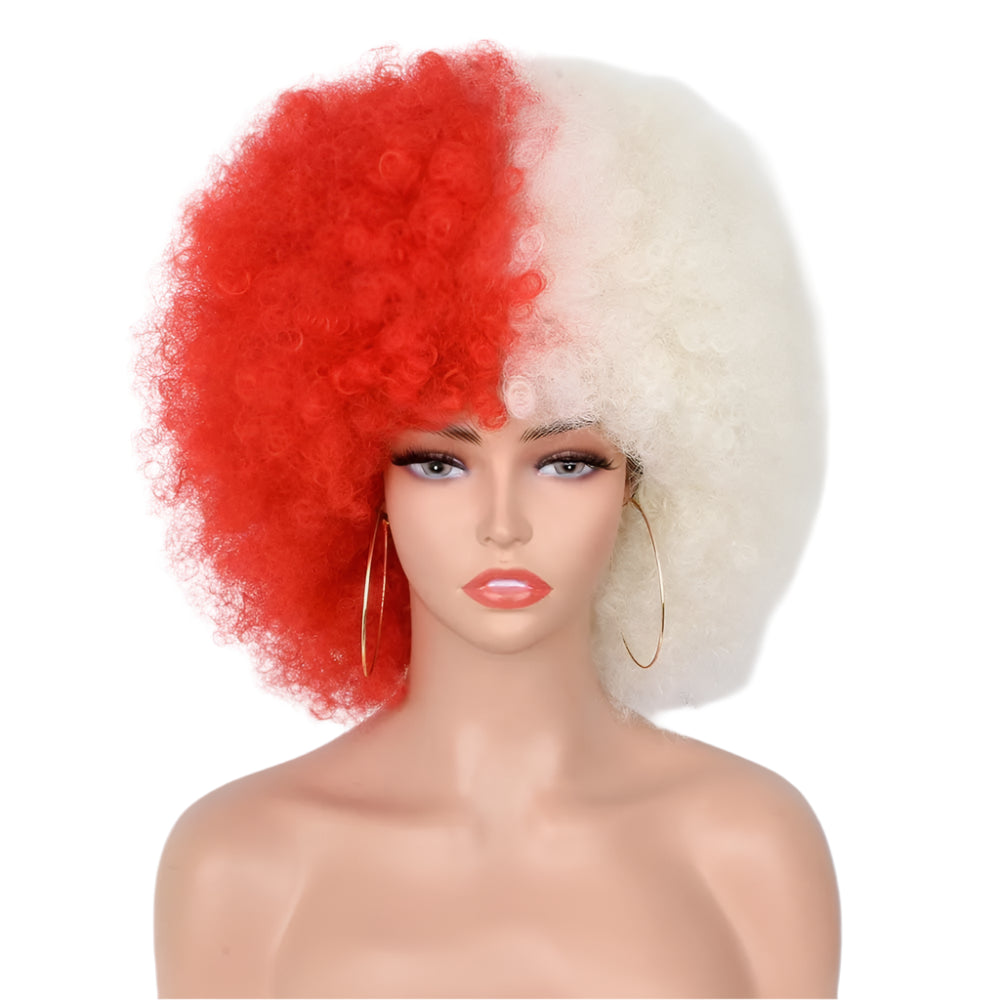 Short Hair Afro Kinky Curly Wig With Bangs red whte
