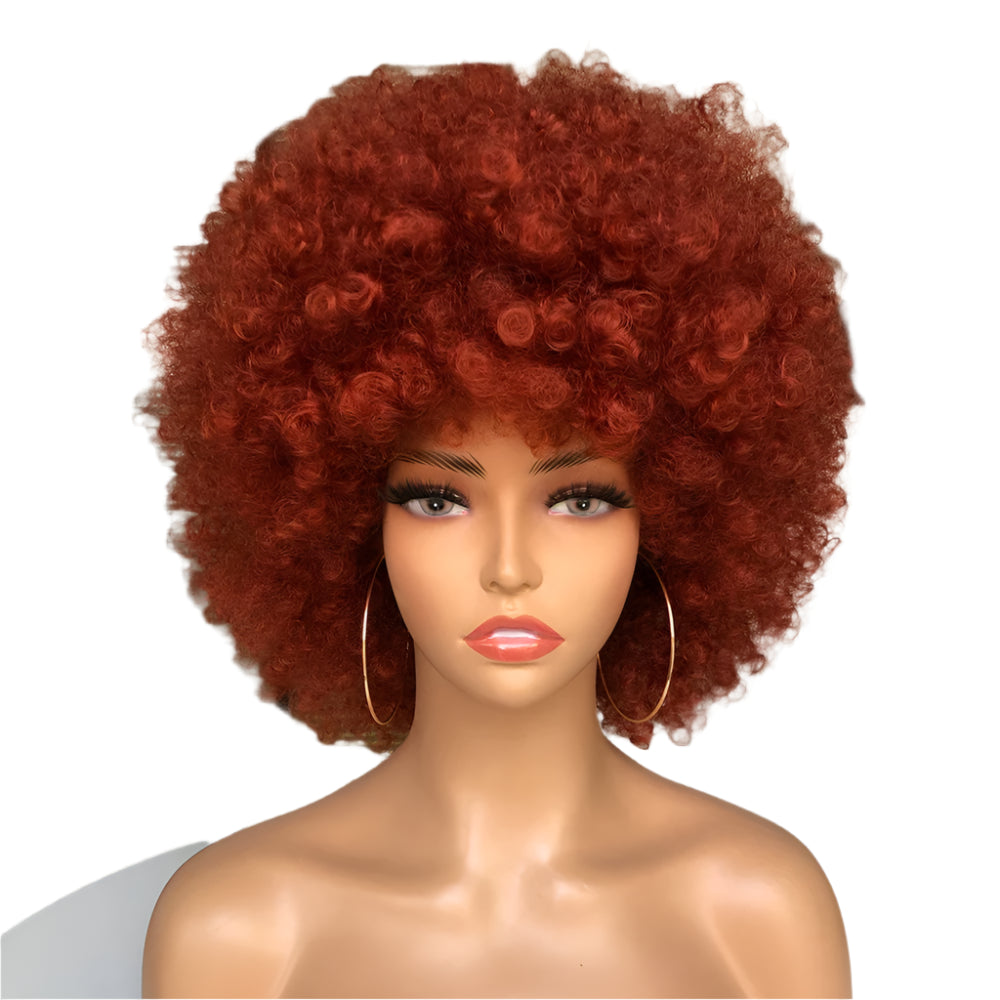 Short Hair Afro Kinky Curly Wig With Bangs red