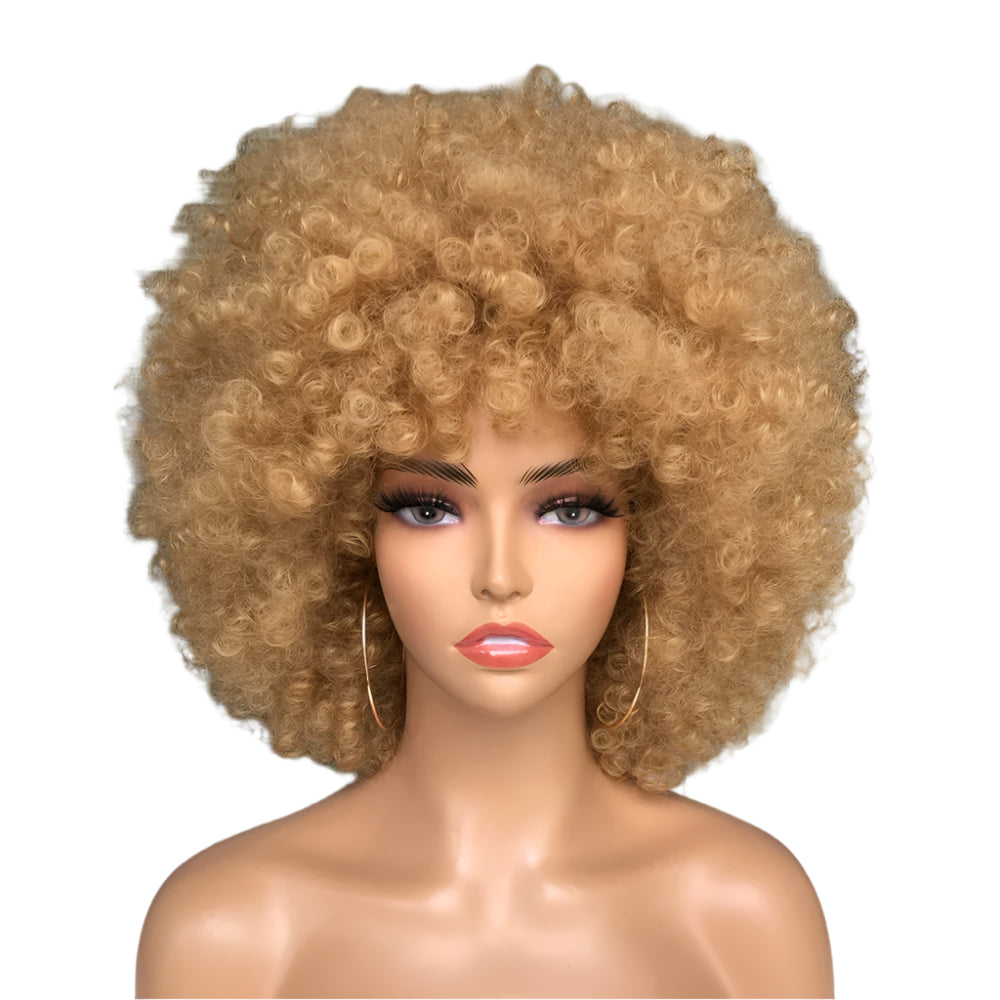 Short Hair Afro Kinky Curly Wig With Bangs ash brown