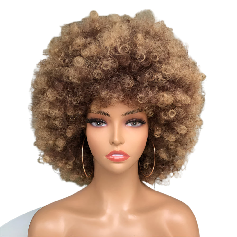 Short Hair Afro Kinky Curly Wig With Bangs brown