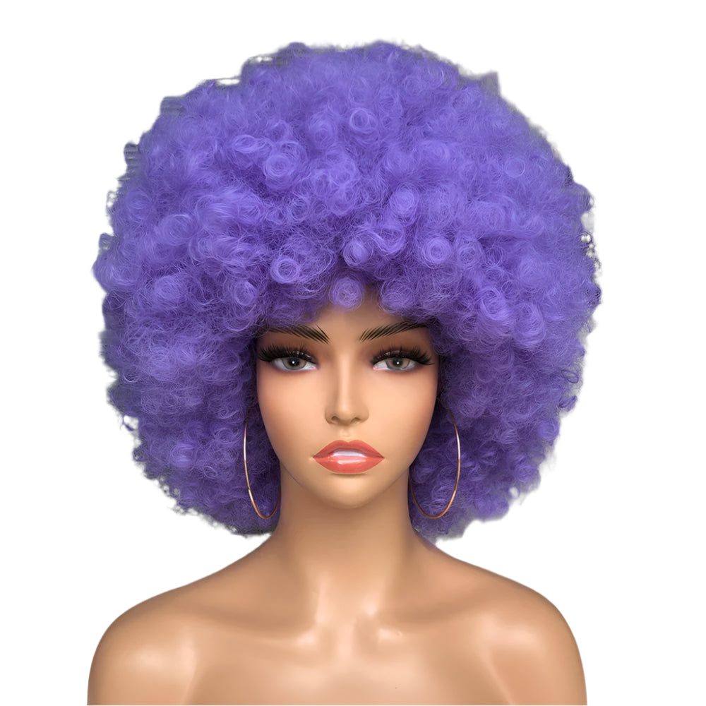 Short Hair Afro Kinky Curly Wig With Bangs purple