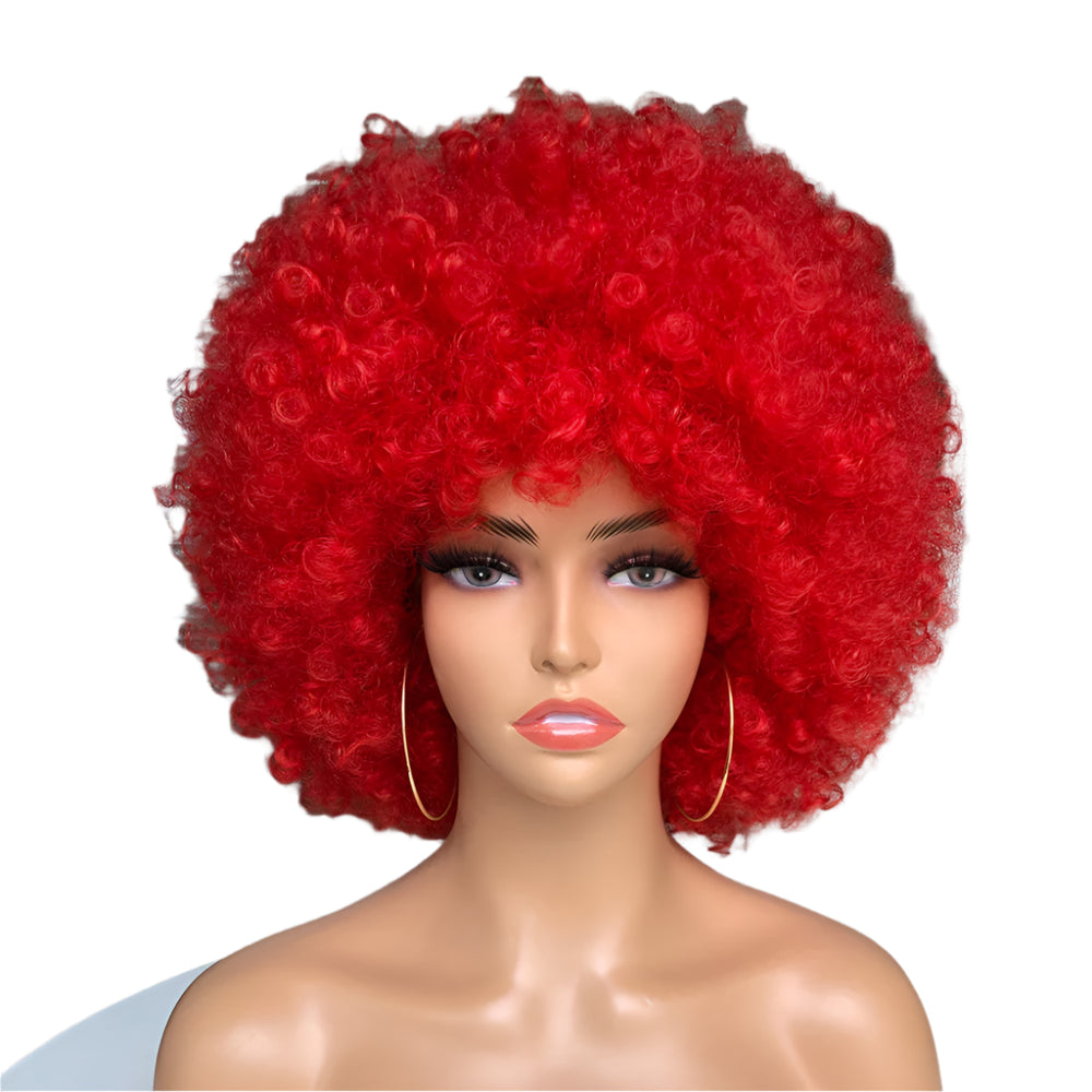 Short Hair Afro Kinky Curly Wig With Bangs red
