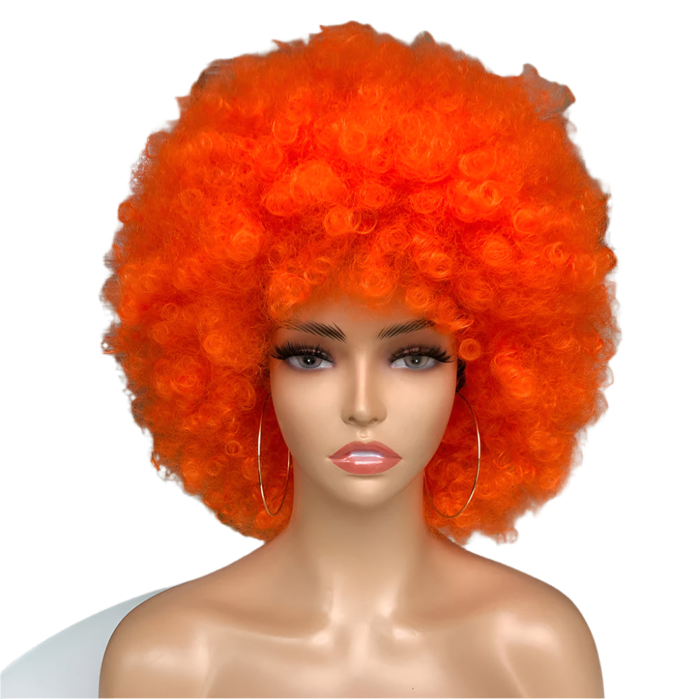 Short Hair Afro Kinky Curly Wig With Bangs orange