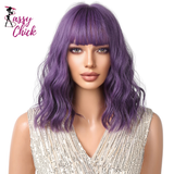 Short Purple Curly Wave Synthetic Wigs with Bangs Sassy Chick Logo