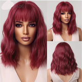 Short Red Curly Wave Synthetic Wigs with Bangs