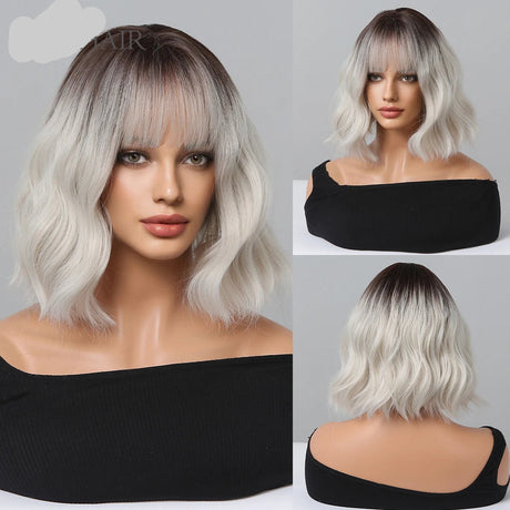 Short White Curly Wave Synthetic Wigs with Bangs