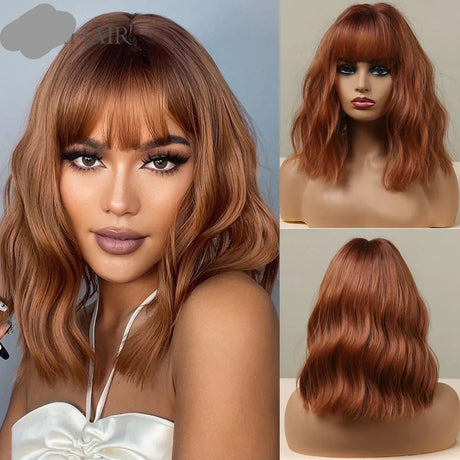 Short Purple Curly Wave Synthetic Wigs with Bangs