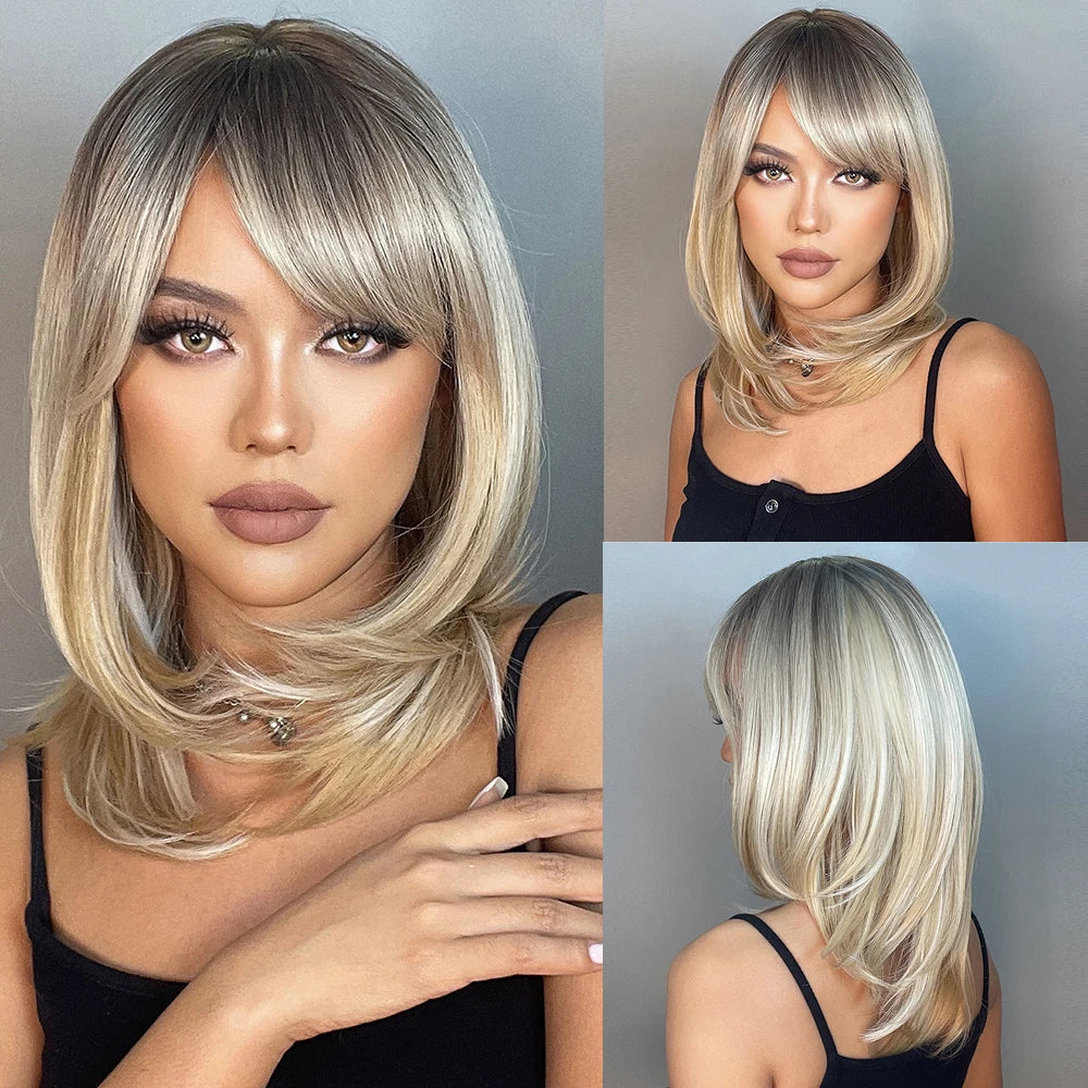 Short Shoulder Length Layered Natural Hairline Synthetic Wig