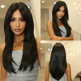 Black Short Shoulder Length Layered Natural Hairline Synthetic Wig
