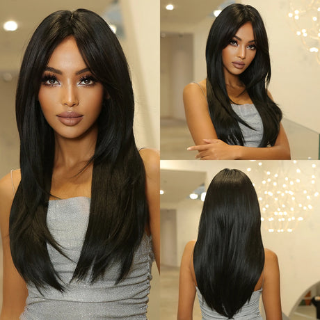Black Short Shoulder Length Layered Natural Hairline Synthetic Wig