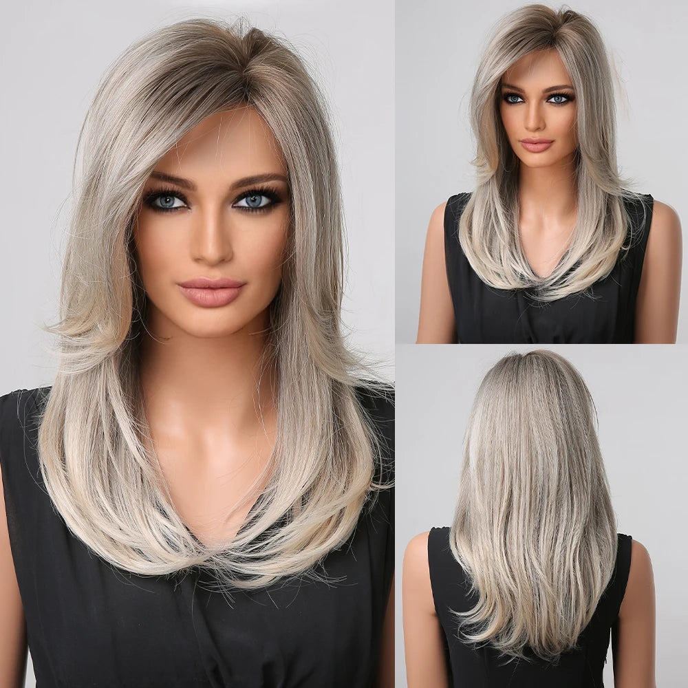 Gray Short Shoulder Length Layered Natural Hairline Synthetic Wig