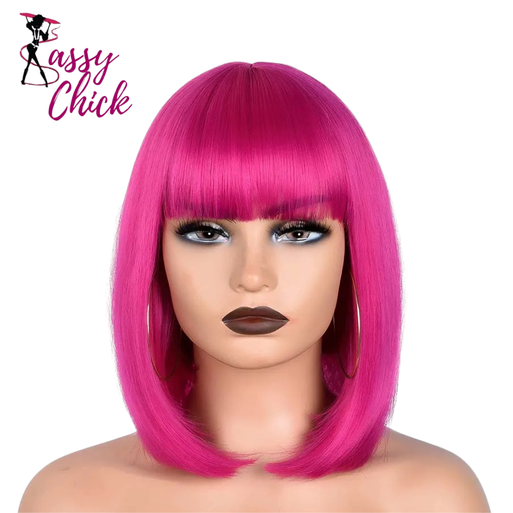 Short Straight Bob With Bangs Synthetic Wig Sassy Chick Logo