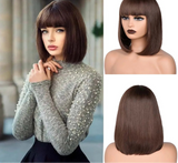 Short Straight Bob With Bangs Synthetic Wig brown