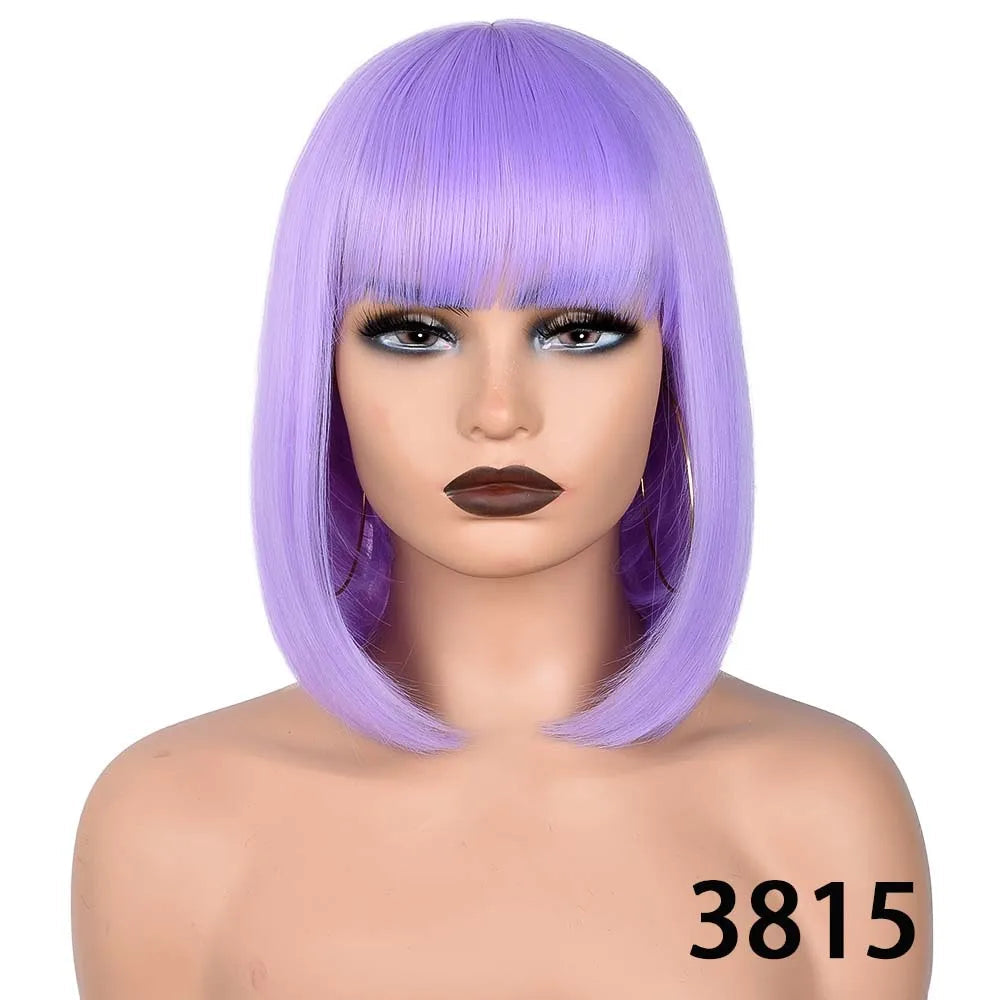 Short Straight Bob With Bangs Synthetic Wig purple