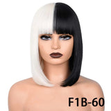 Short Straight Bob With Bangs Synthetic Wig white black