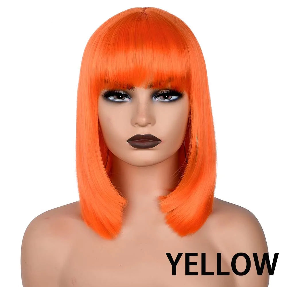 Short Straight Bob With Bangs Synthetic Wig orange