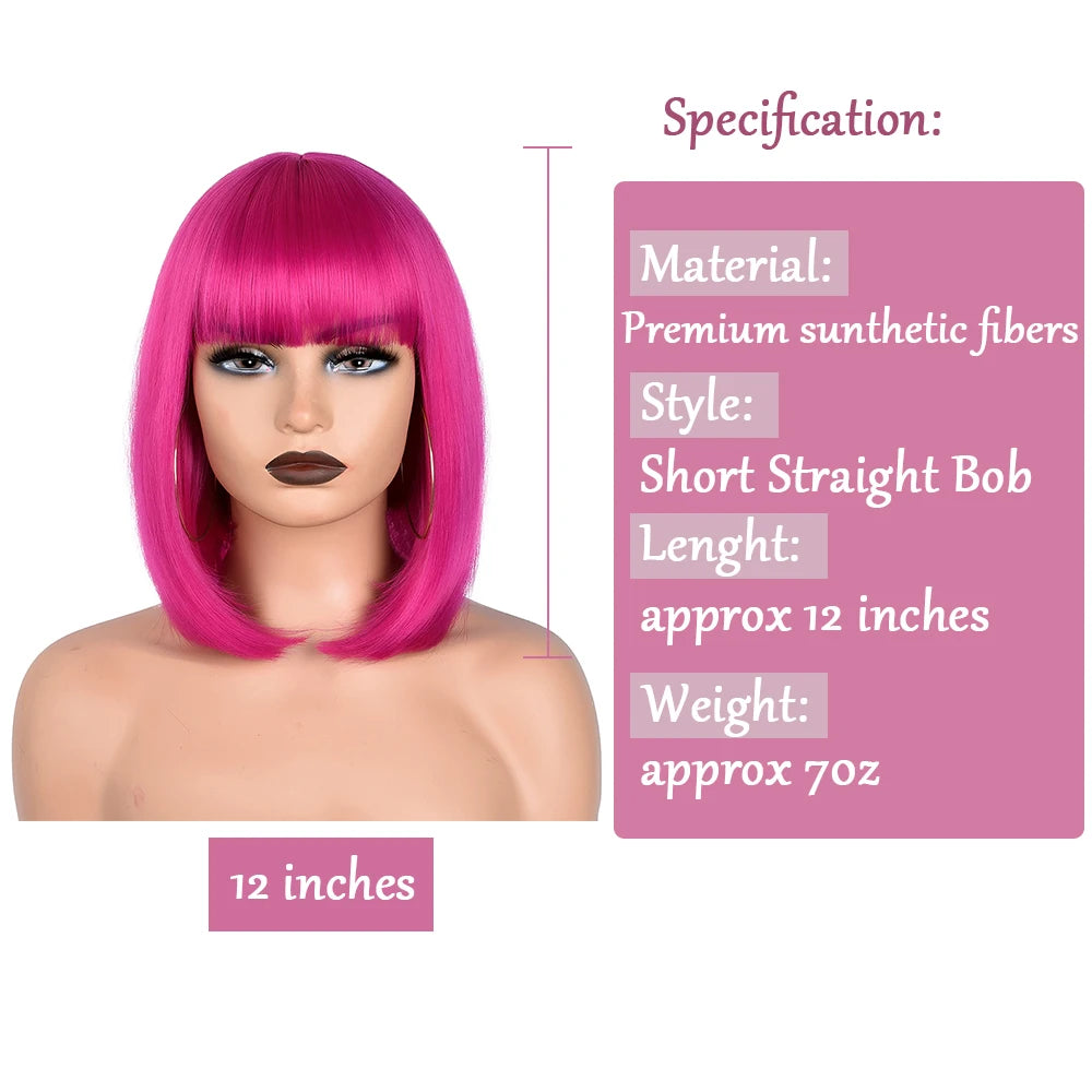 Short Straight Bob With Bangs Synthetic Wig