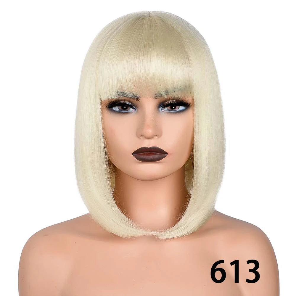 Short Straight Bob With Bangs Synthetic Wig white