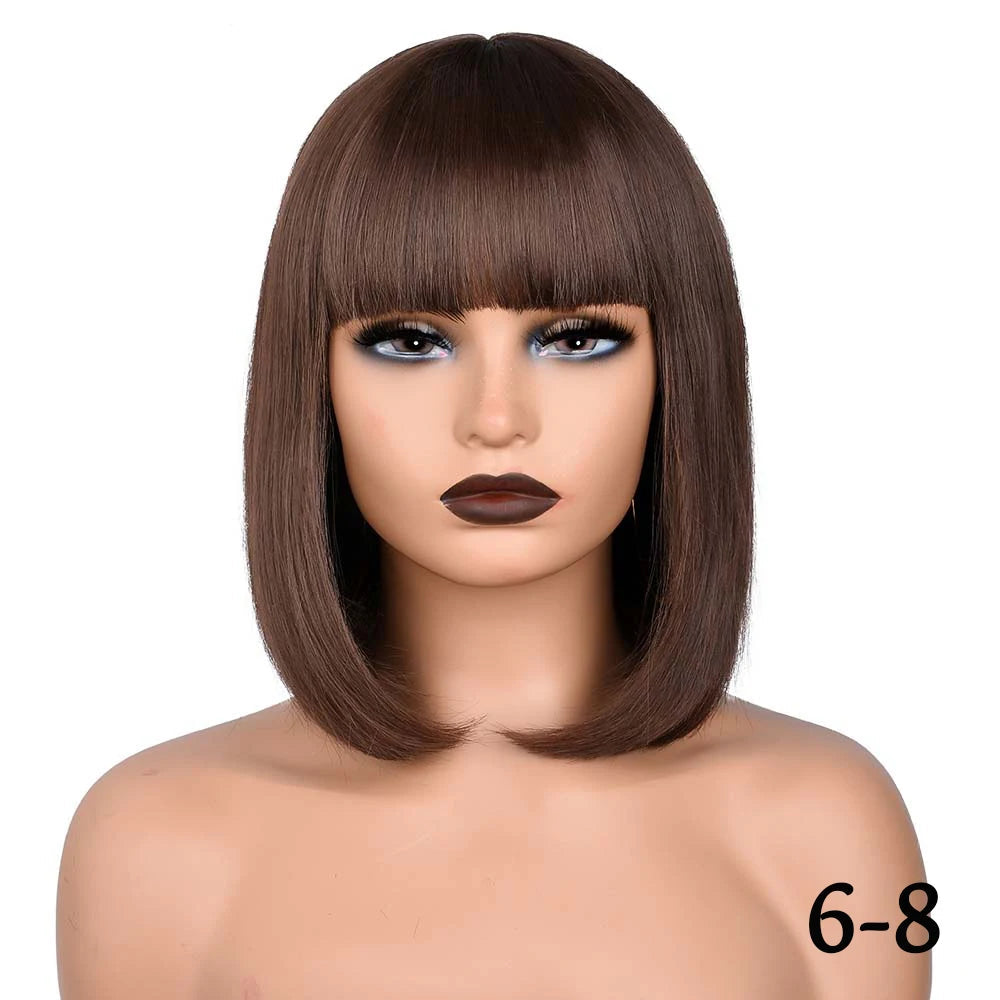 Short Straight Bob With Bangs Synthetic Wig brown