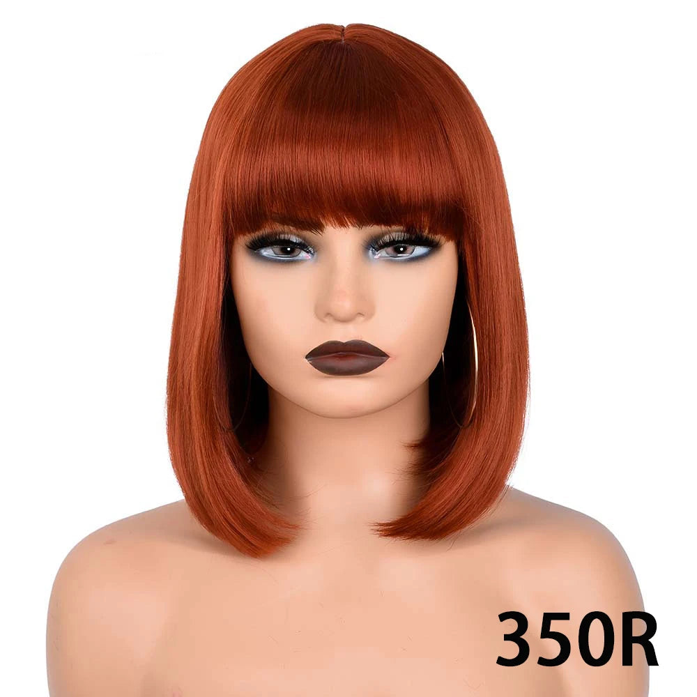 Short Straight Bob With Bangs Synthetic Wig orange