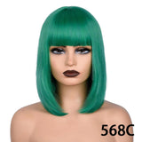 Short Straight Bob With Bangs Synthetic Wig green
