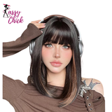 Short Straight Bob with Bangs Black Synthetic Hair Wigs Sassy Chick Logo