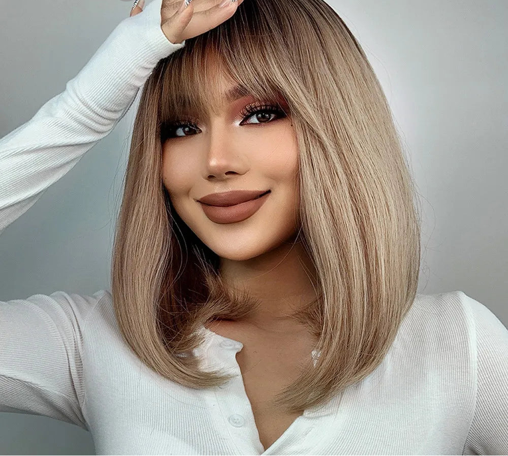 Short Straight Bob with Bangs Synthetic Hair Wigs