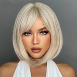 White Short Straight Bob with Bangs Synthetic Hair Wigs