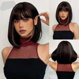 Black Short Straight Bob with Bangs Synthetic Hair Wigs
