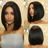 Black Short Straight Bob with Bangs Synthetic Hair Wigs