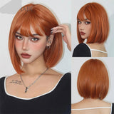 Orange Short Straight Bob with Bangs Synthetic Hair Wigs
