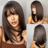 Light Black Short Straight Bob with Bangs Synthetic Hair Wigs