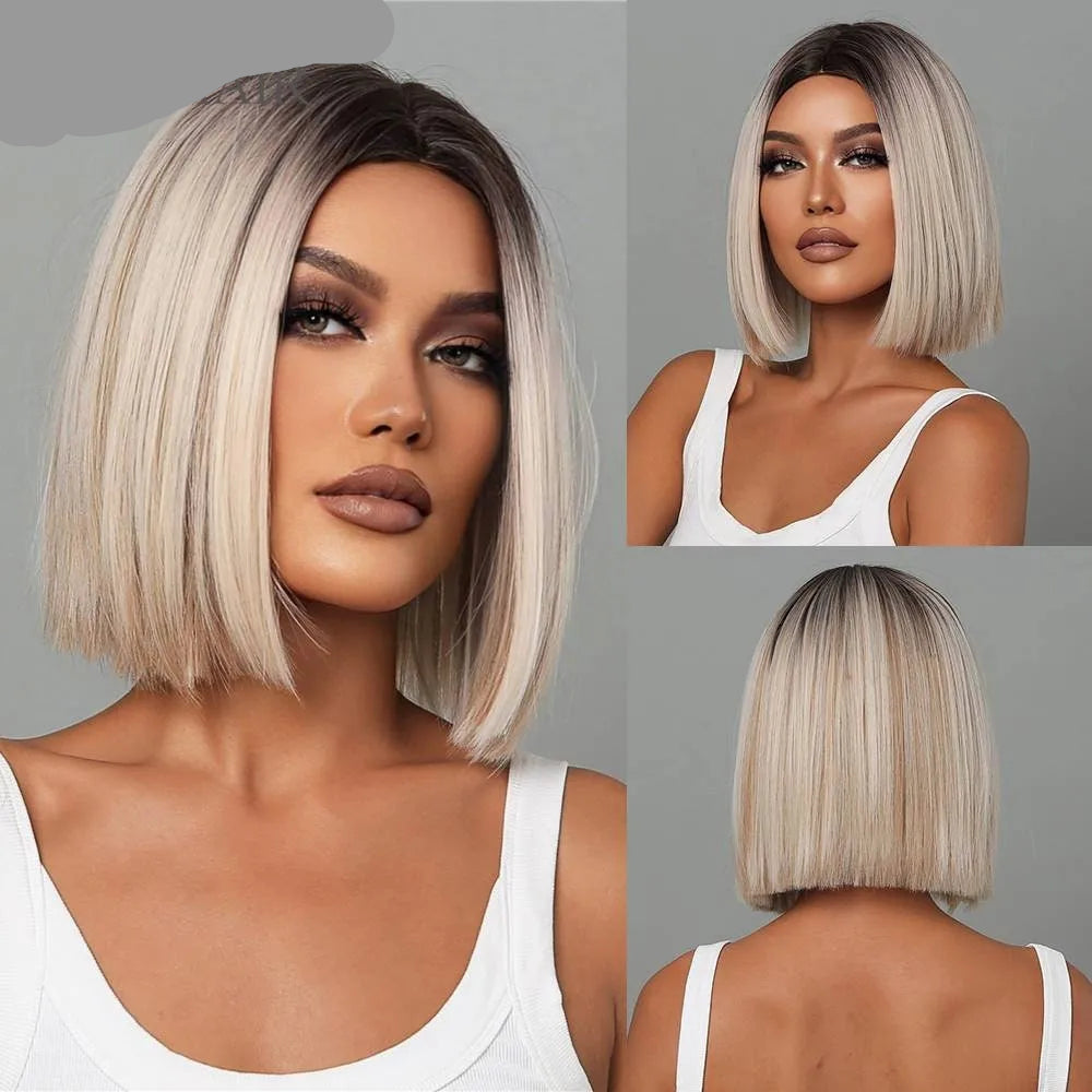 Short Straight Bob with Bangs Synthetic Hair Wigs