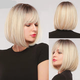 Blonde Short Straight Bob with Bangs Synthetic Hair Wigs