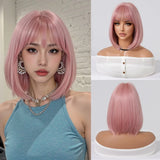 Pink Short Straight Heat Resistant Fiber Synthetic Wigs