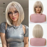 White Short Straight Heat Resistant Fiber Synthetic Wigs