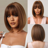 Brown Short Straight Heat Resistant Fiber Synthetic Wigs