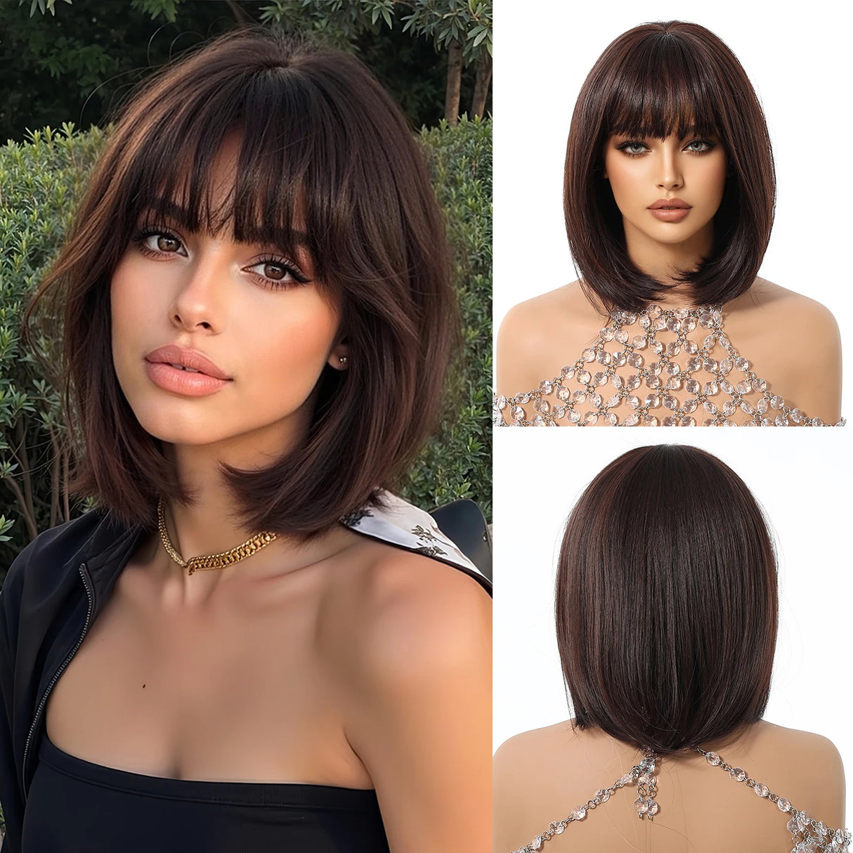Brown Short Straight Heat Resistant Fiber Synthetic Wigs