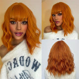 Orange Short Wavy Dark Brown Bob Natural Synthetic Wigs