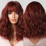 Red Short Wavy Dark Brown Bob Natural Synthetic Wigs