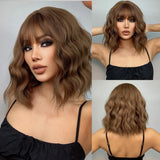 Brown Short Wavy Dark Brown Bob Natural Synthetic Wigs
