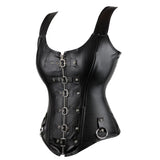 Shoulder Straps Front Zipper Body Shapewear Corset Black Side View
