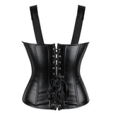 Shoulder Straps Front Zipper Body Shapewear Corset Black Back Lace View 