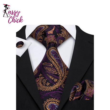 Silk Jacquard Floral Wedding Business Necktie Handkerchief Cufflinks Sassy Chick Logo