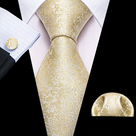 Silk Jacquard Floral Wedding Business Necktie Handkerchief Cufflinks