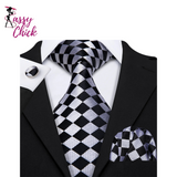 Silk Men Tie Handkerchief Cufflinks Set Sassy Chick Logo  