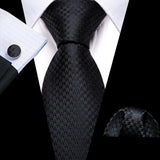 Silk Men Tie Handkerchief Cufflinks Set black